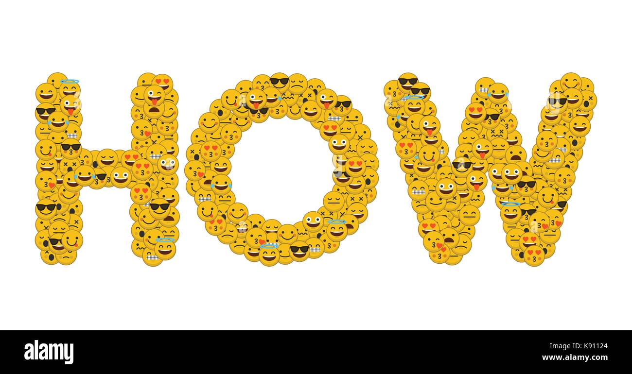 Comment le mot écrit en caractères emoji médias sociaux smiley Banque D'Images