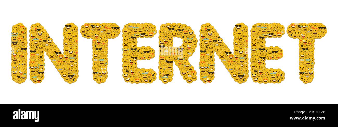 Le mot internet écrit en caractères emoji médias sociaux smiley Banque D'Images