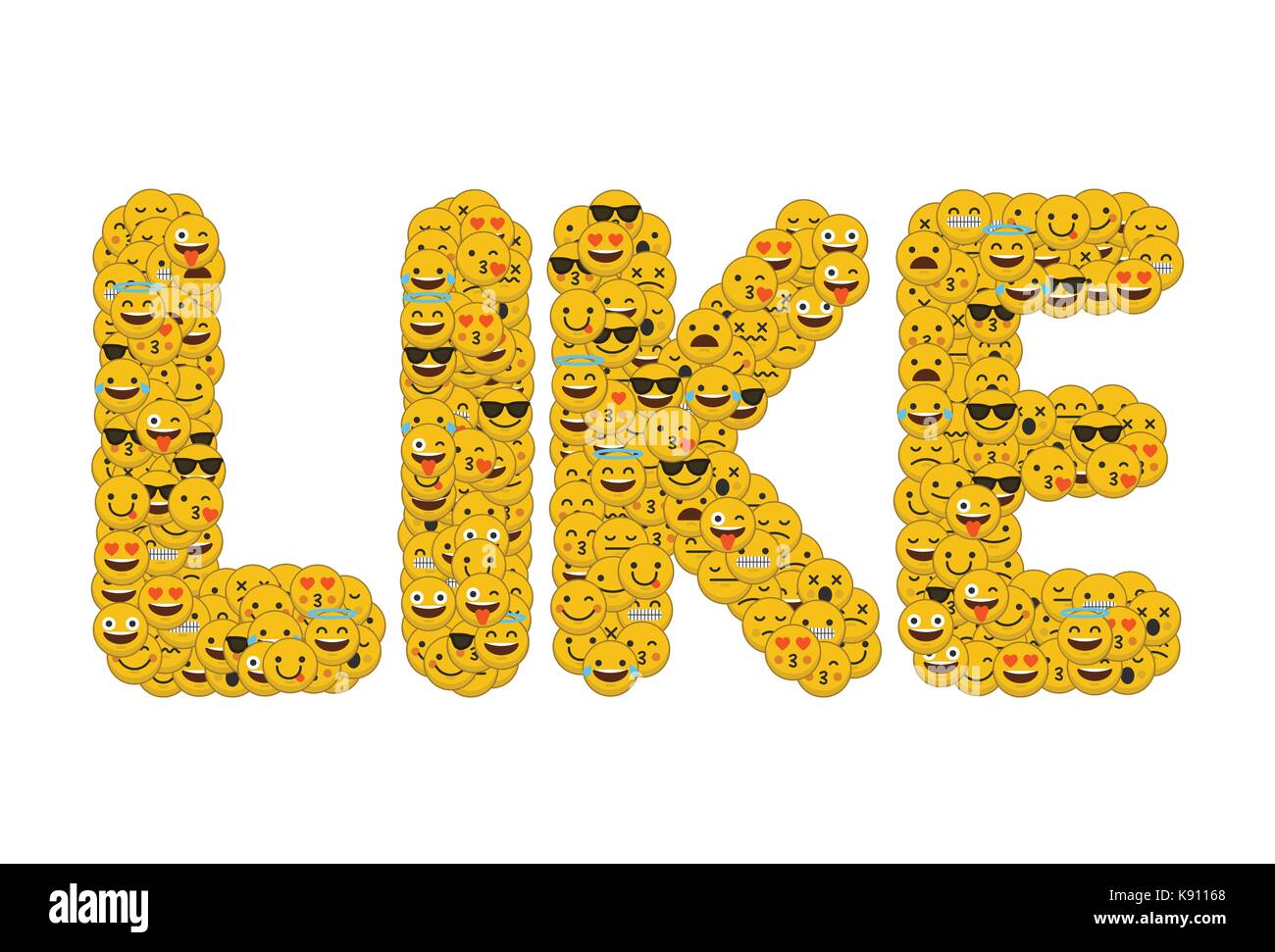 Le mot comme écrit dans les médias sociaux caractères emoji smiley Banque D'Images