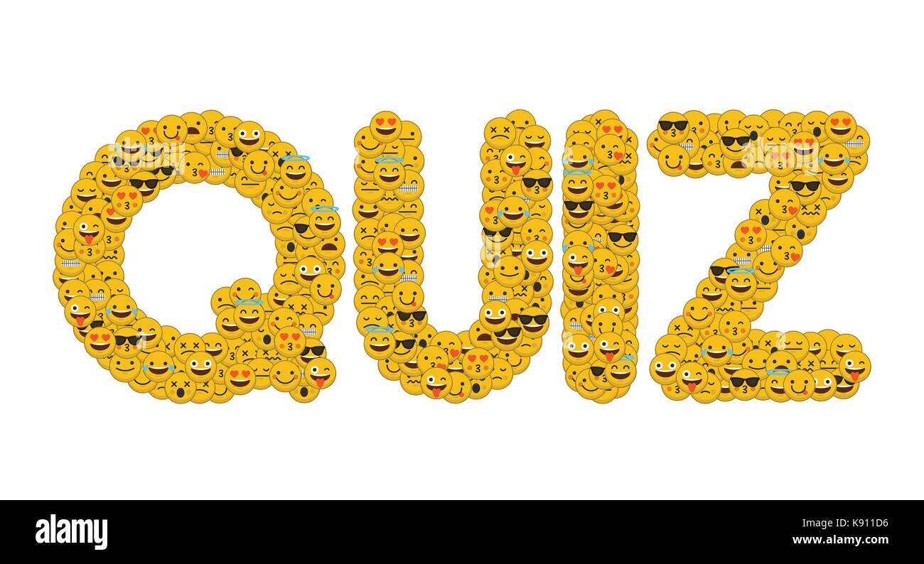 Le mot quiz écrit en caractères emoji médias sociaux smiley Banque D'Images