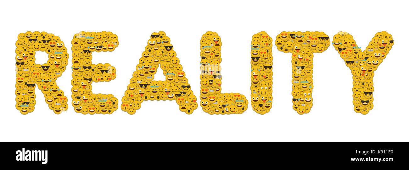 Le mot réalité écrit en caractères emoji médias sociaux smiley Banque D'Images