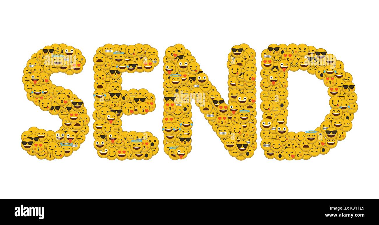 Envoyer le mot écrit en caractères emoji médias sociaux smiley Banque D'Images