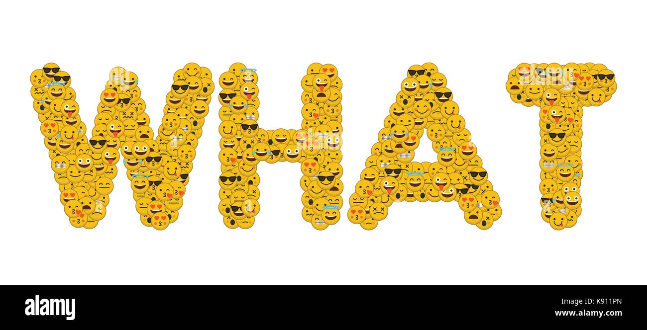 Le mot ce qu'écrit dans les médias sociaux caractères emoji smiley Banque D'Images