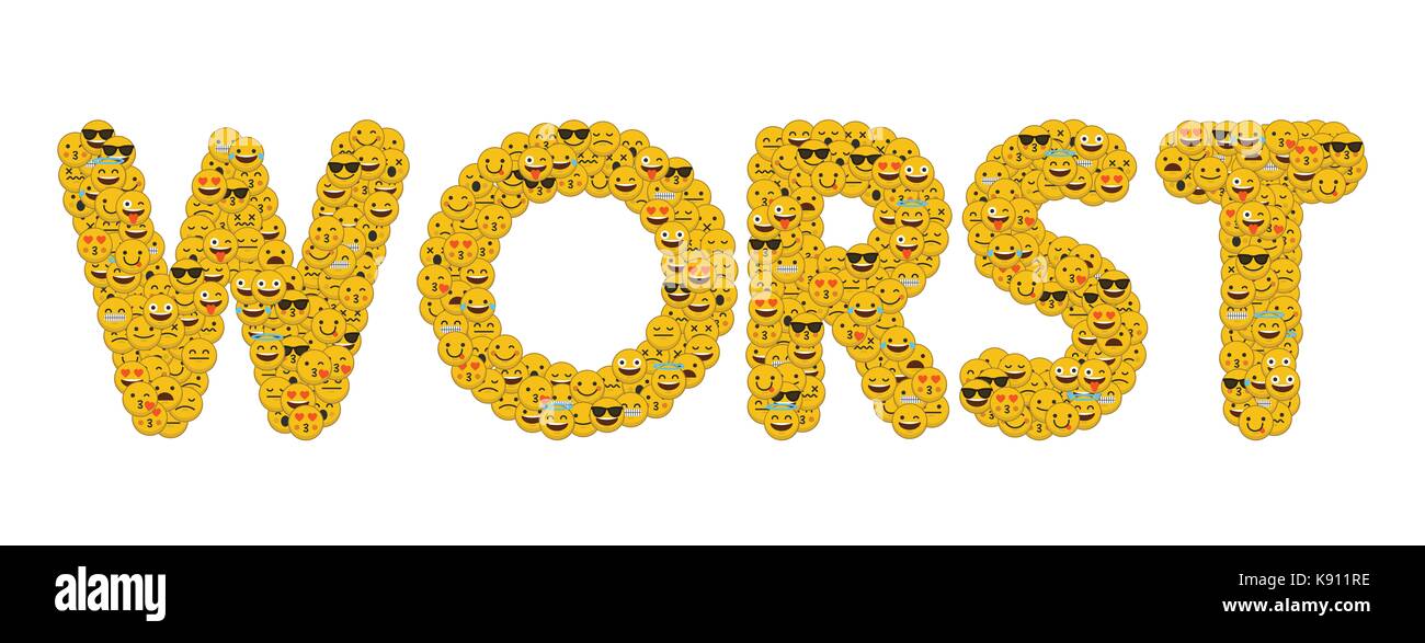 Le mot pire écrit en caractères emoji médias sociaux smiley Banque D'Images