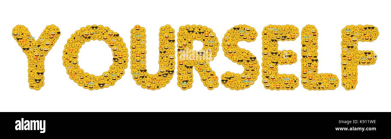 Le mot vous-même écrits en caractères emoji médias sociaux smiley Banque D'Images