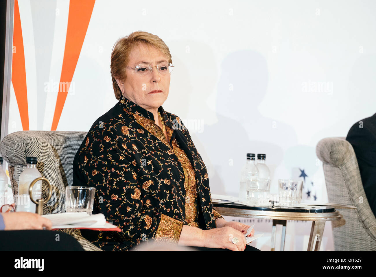 La Présidente du Chili Michelle Bachelet, le président-directeur général au Sommet de l'investissement de l'Alliance du Pacifique pendant l'AGNU Banque D'Images