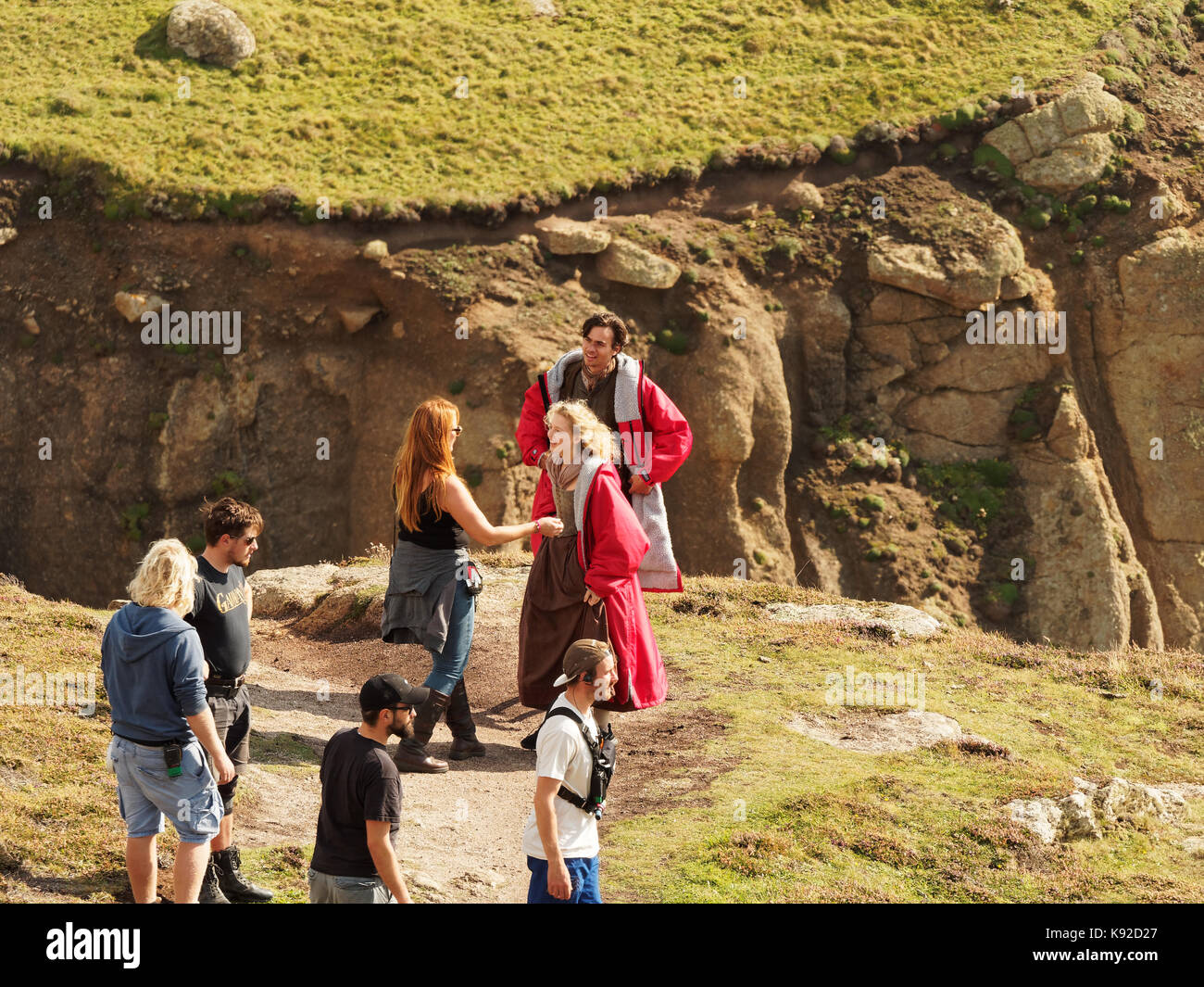 Poldark pour tournage série 42018 porthgwarra cove, 18 septembre, 2017, Cornwall, UK. Banque D'Images