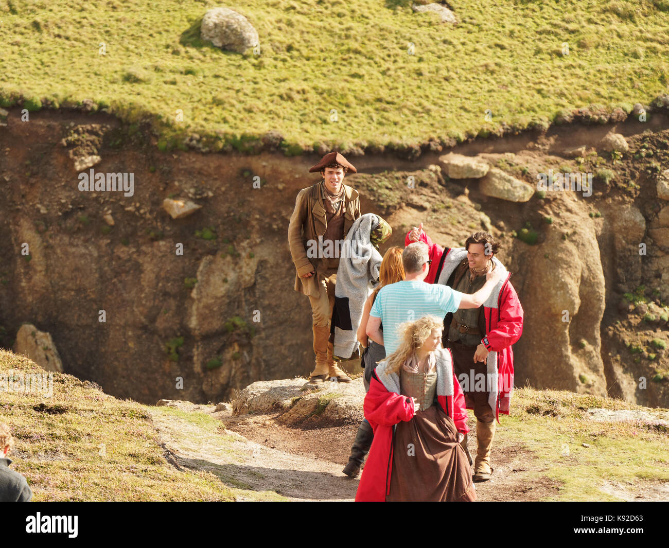 Poldark pour tournage série 42018 porthgwarra cove, 18 septembre, 2017, Cornwall, UK. Banque D'Images