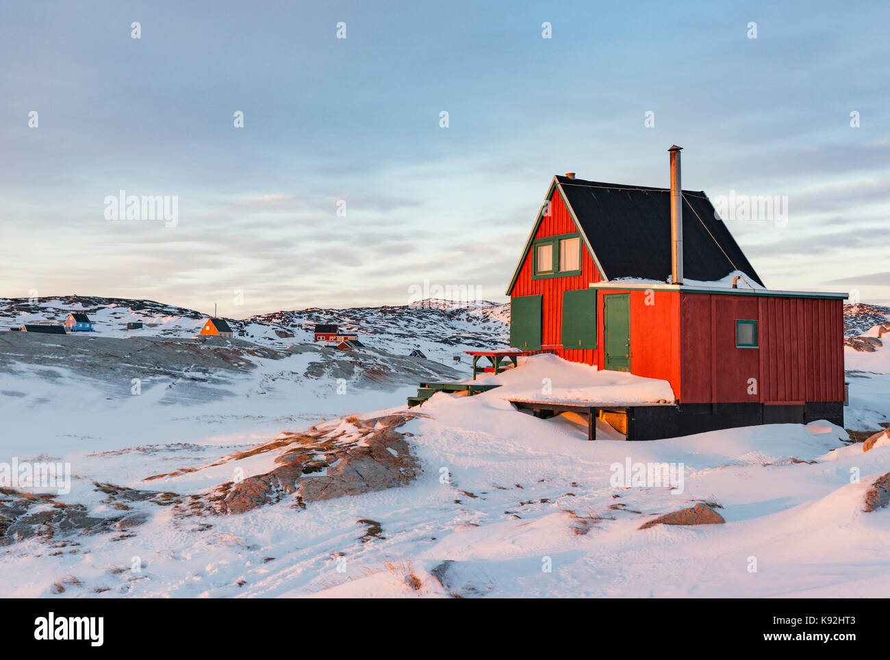 Une maison de vacances dans l'ouest du Groenland, règlement Oqaatsut Banque D'Images