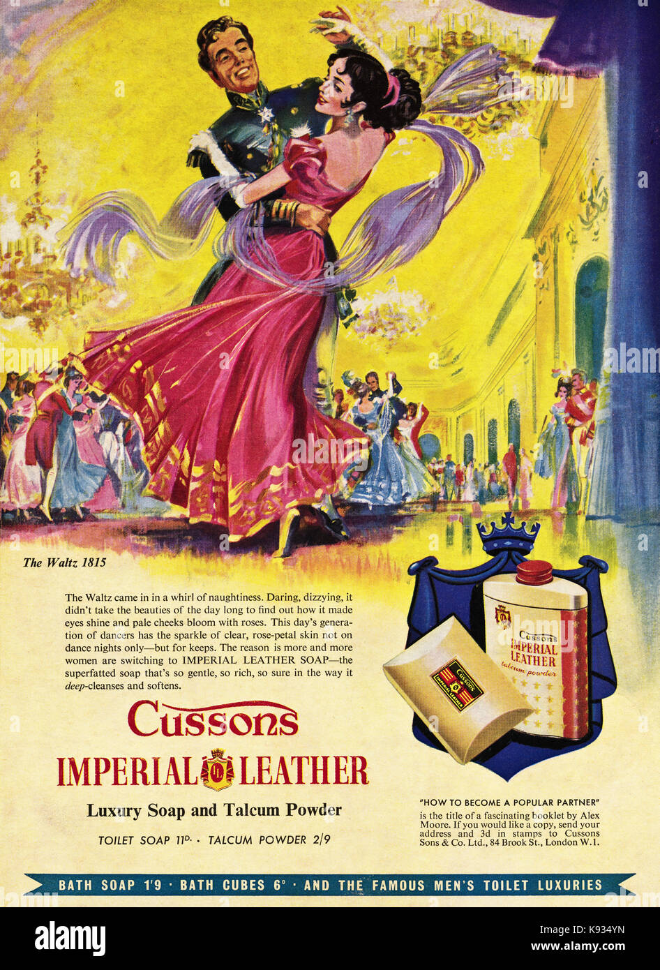 1950 old vintage magazine britannique original advert advertising cussons cuir savon de luxe impérial et de la poudre de talc en date du 1958 Banque D'Images