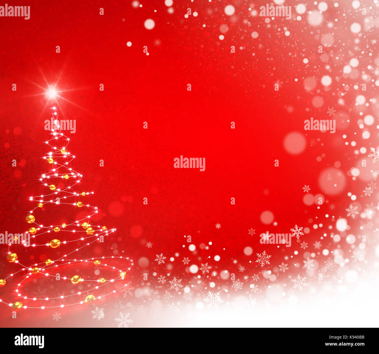 Résumé illustré de l'arbre de Noël avec des chaînes dans une vague de neige, sur un fond de couleur rouge - 3d illustration Banque D'Images