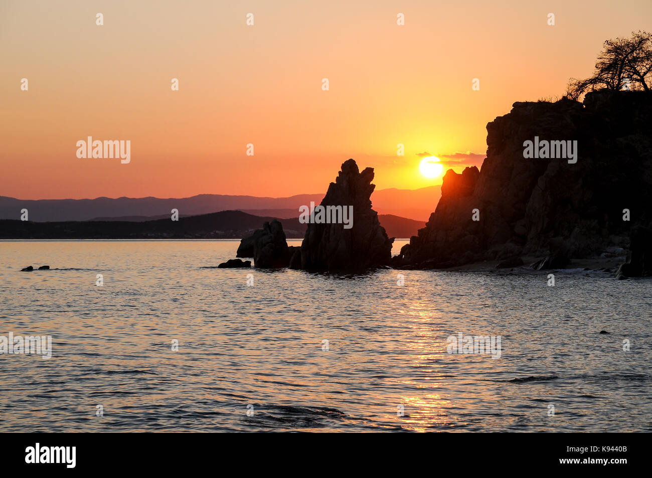 Magnifique coucher de soleil, Halkidiki, Grèce Banque D'Images