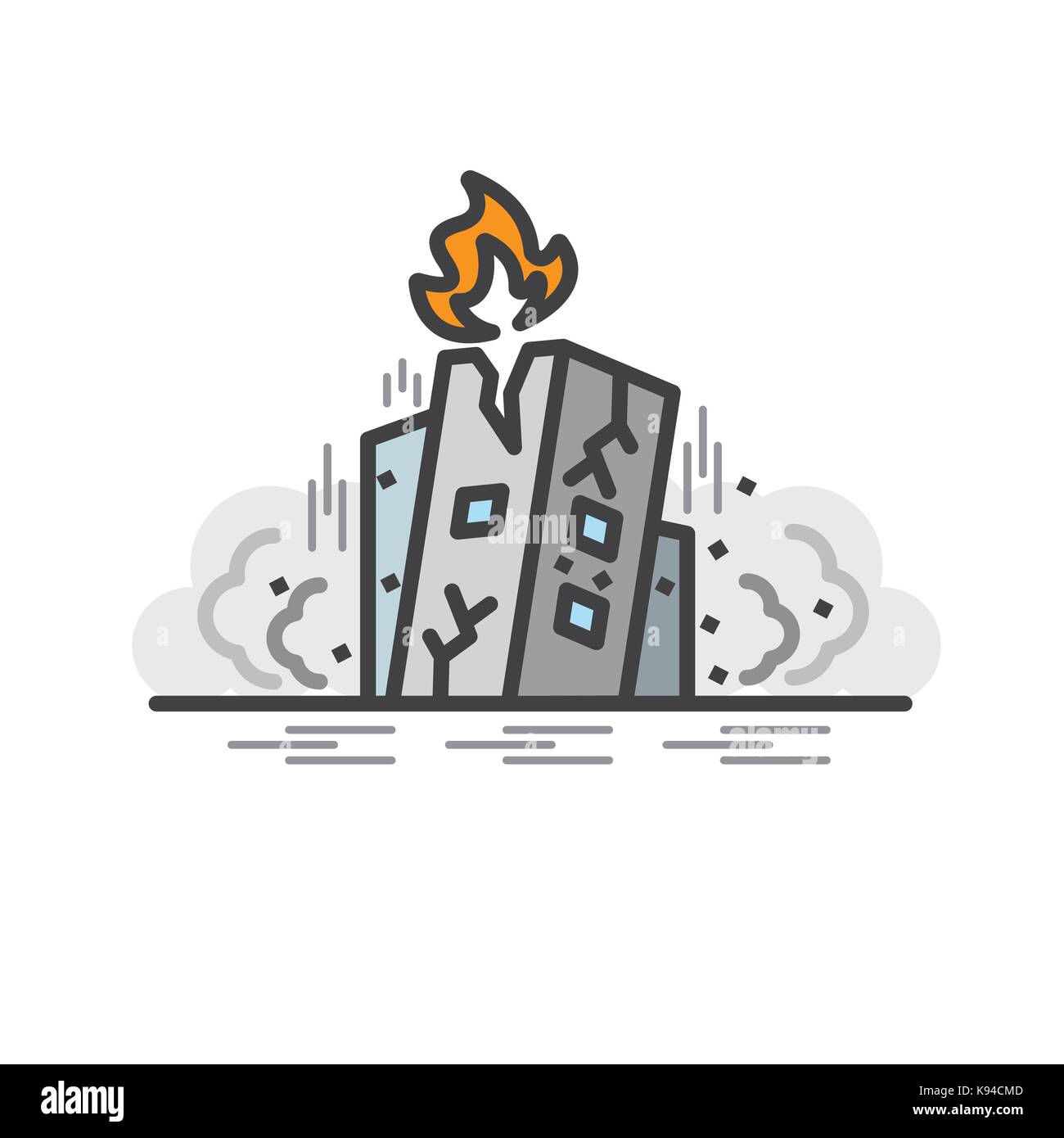 Tremblement de terre, l'édifice. télévision vecteur icône ligne. Illustration de Vecteur