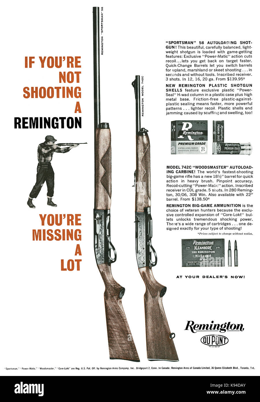 1961 publicité américaine pour fusils Remington. Banque D'Images