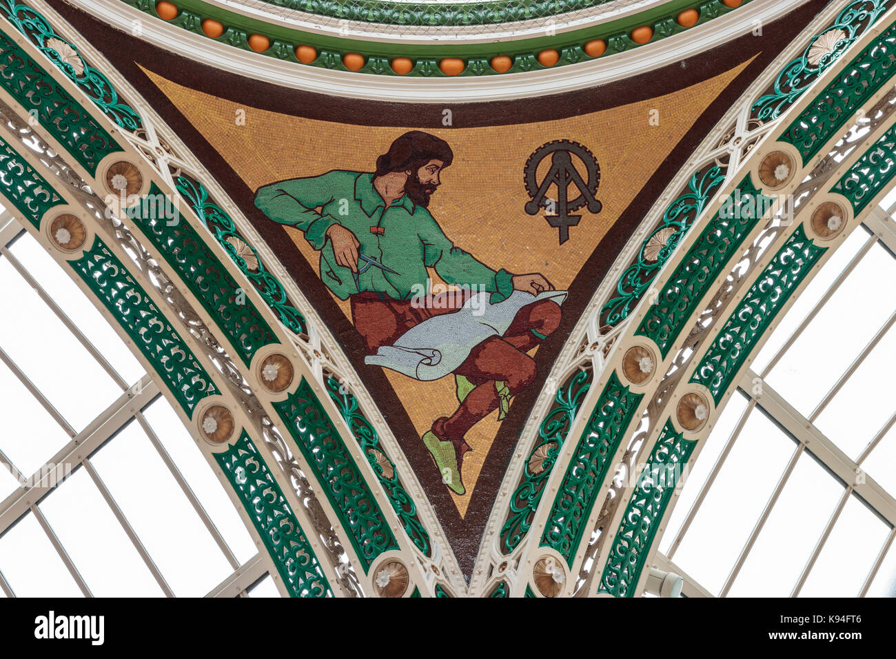 Détail de la mosaïque de plafond, arcade, comté de briggate, Leeds Banque D'Images