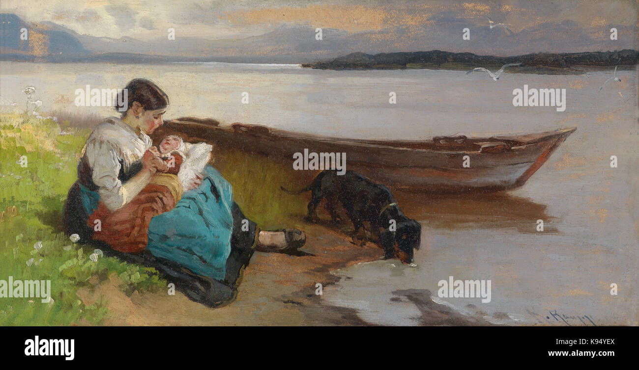 Karl Raupp Mutter mit Genre Am Ufer des voit Banque D'Images