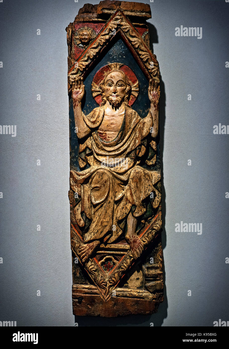 L'art sacré médiéval italie - fragment de choc frontal avec le christ le juge en atelier, le maître de notre dame de l'oropa Banque D'Images
