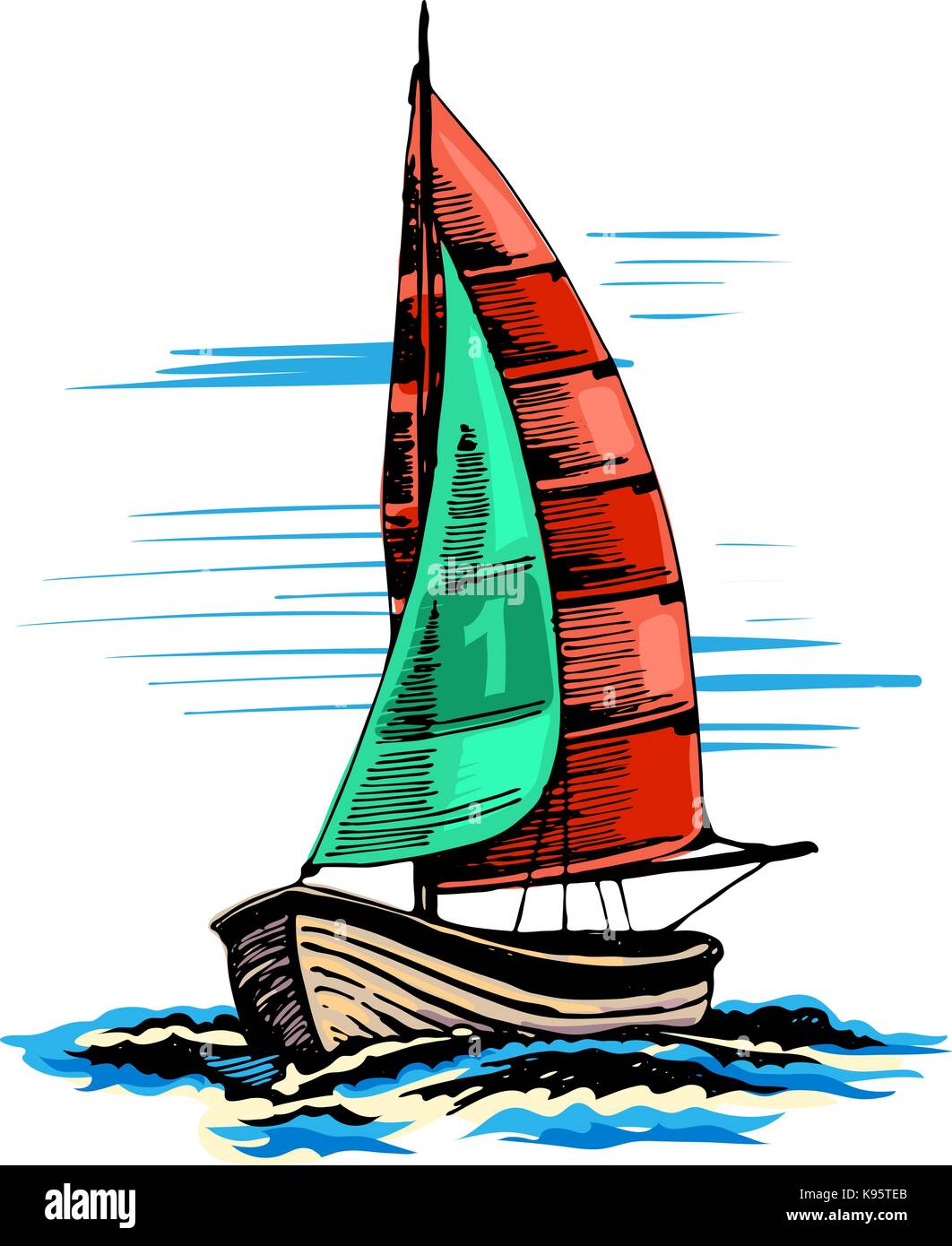 Yacht à voile en couleur Illustration de Vecteur