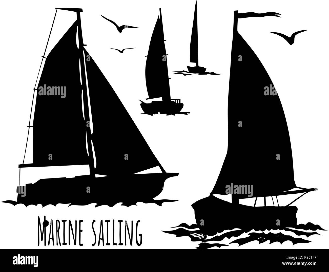 Yacht à voile à la silhouette set Illustration de Vecteur