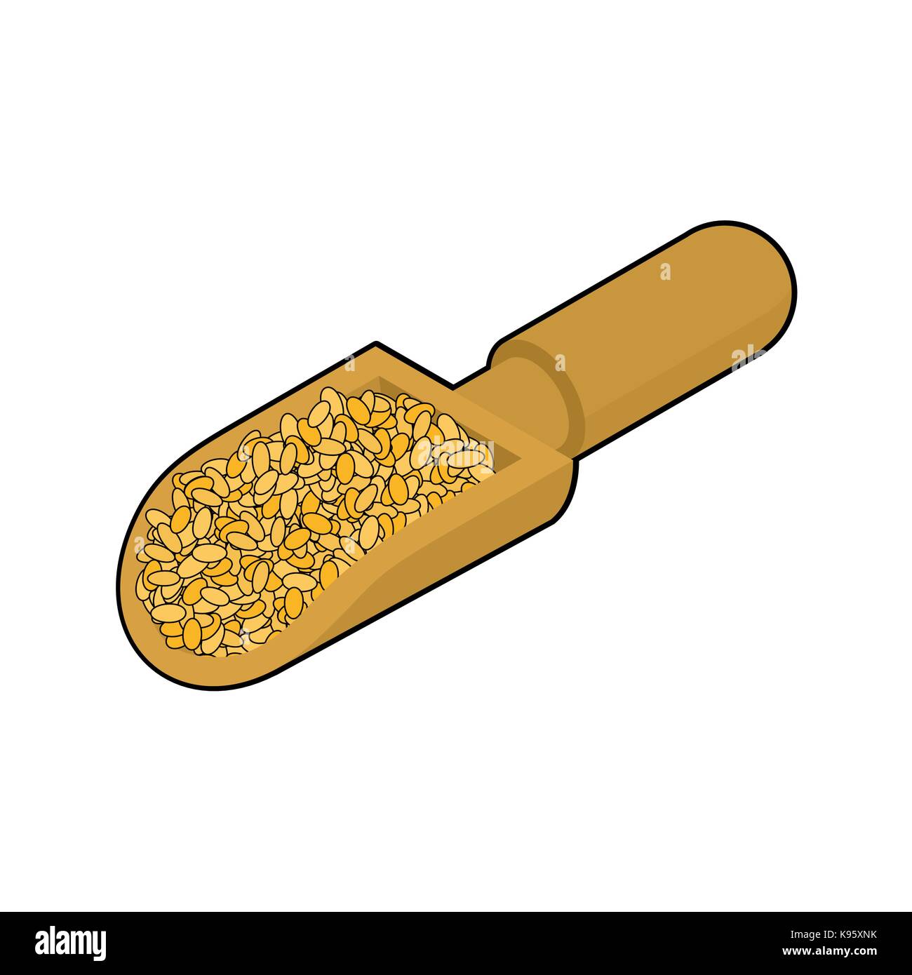 Dans bulgur scoop en bois en bois isolée. groats. pelle grain sur fond blanc. vector illustration Illustration de Vecteur