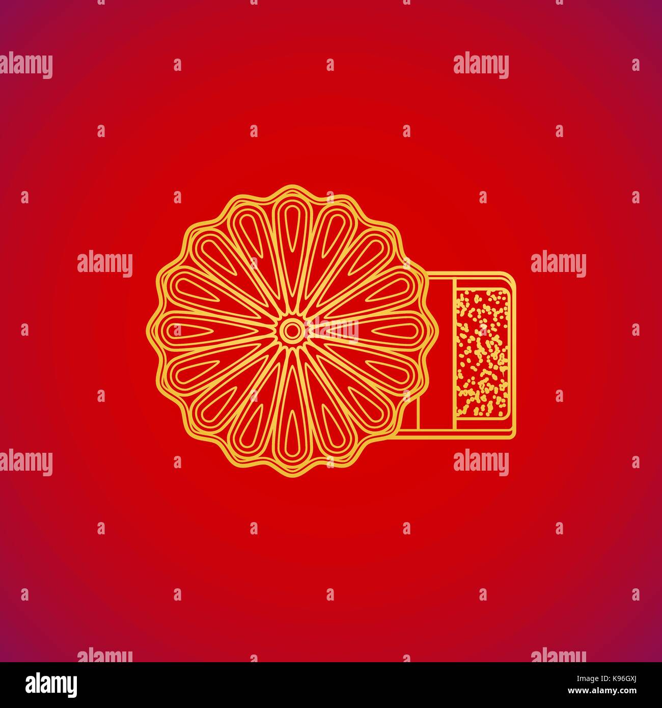 Or vecteur traditionnel de couleur mi-automne chinois festival dessert boulangerie mooncake illustration design contour jaune sur fond rouge Illustration de Vecteur