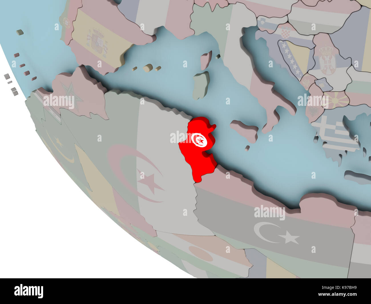 Carte De La Tunisie Sur Le Monde Politique Avec Des Drapeaux