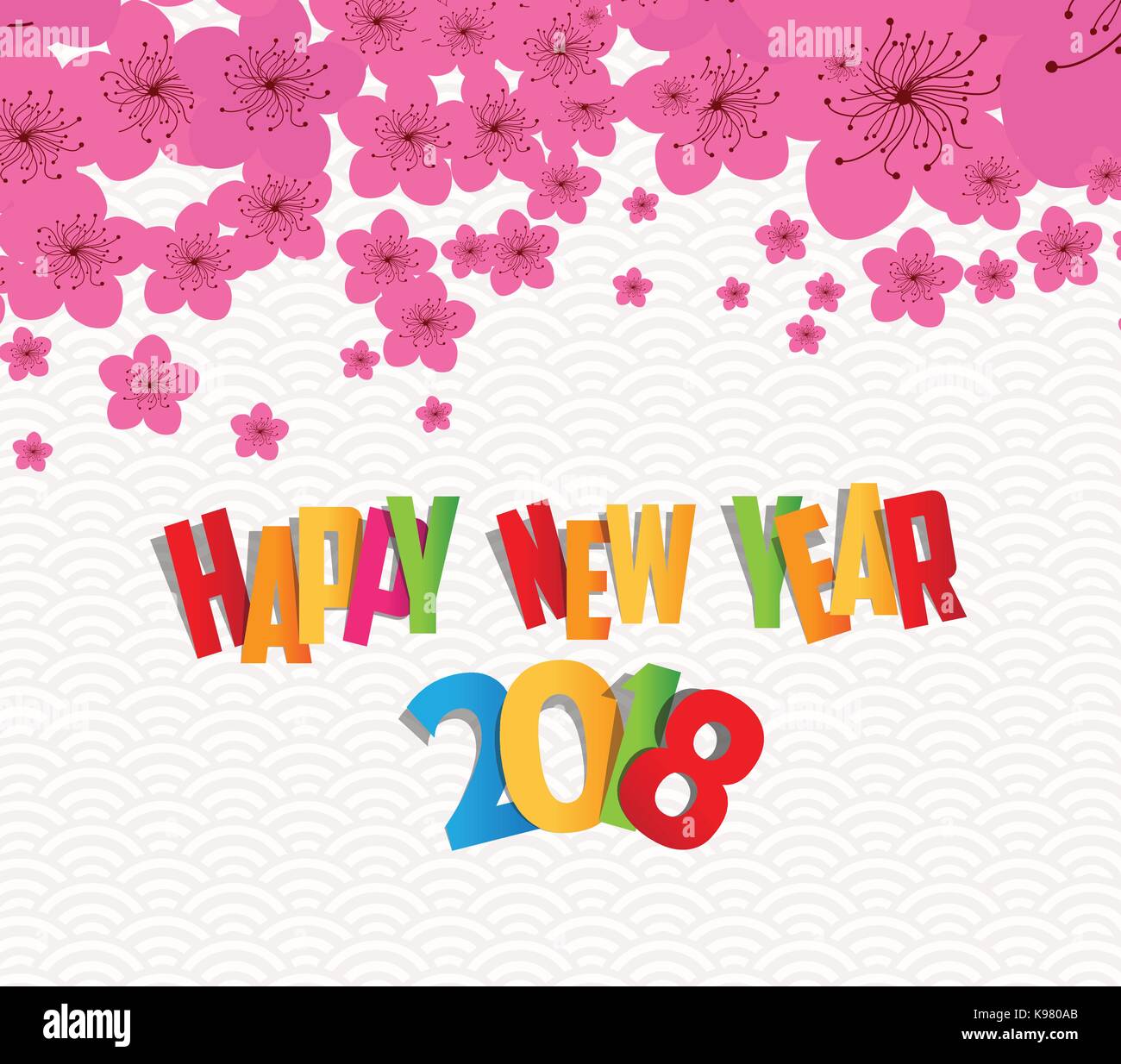Le nouvel an chinois 2018 prunier avec arrière-plan coloré. Illustration de Vecteur