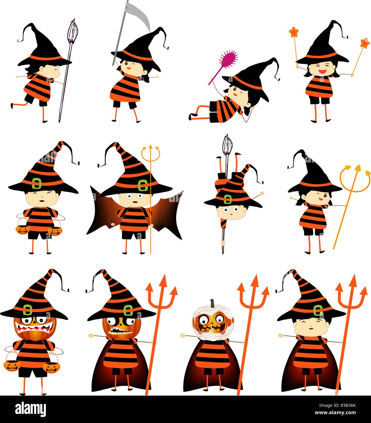 Happy Halloween Droles De Petits Enfants En Costumes Colores Image Vectorielle Stock Alamy