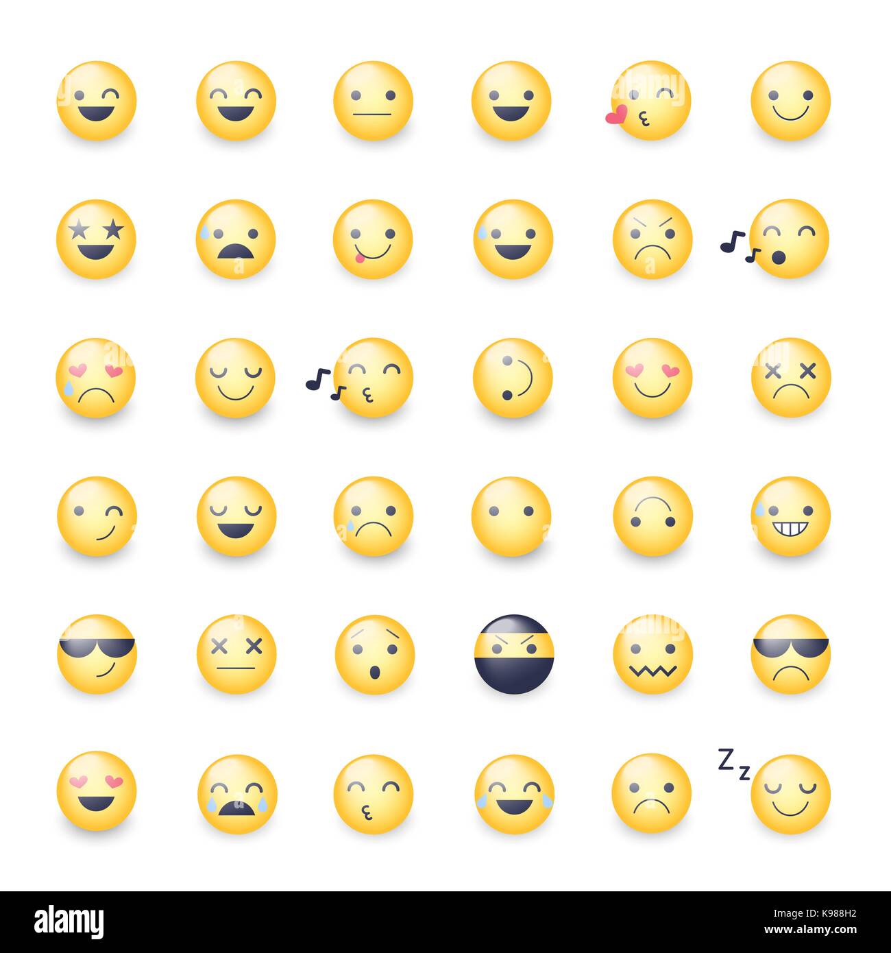 Smileys Vector Icon Set Des Emoticones Pictogrammes Heureux Joyeux Chanter Dormir Ninja Pleurer Dans L Amour Et D Autres Smileys Ronde Jaune Grande Collection De Sourire Image Vectorielle Stock Alamy