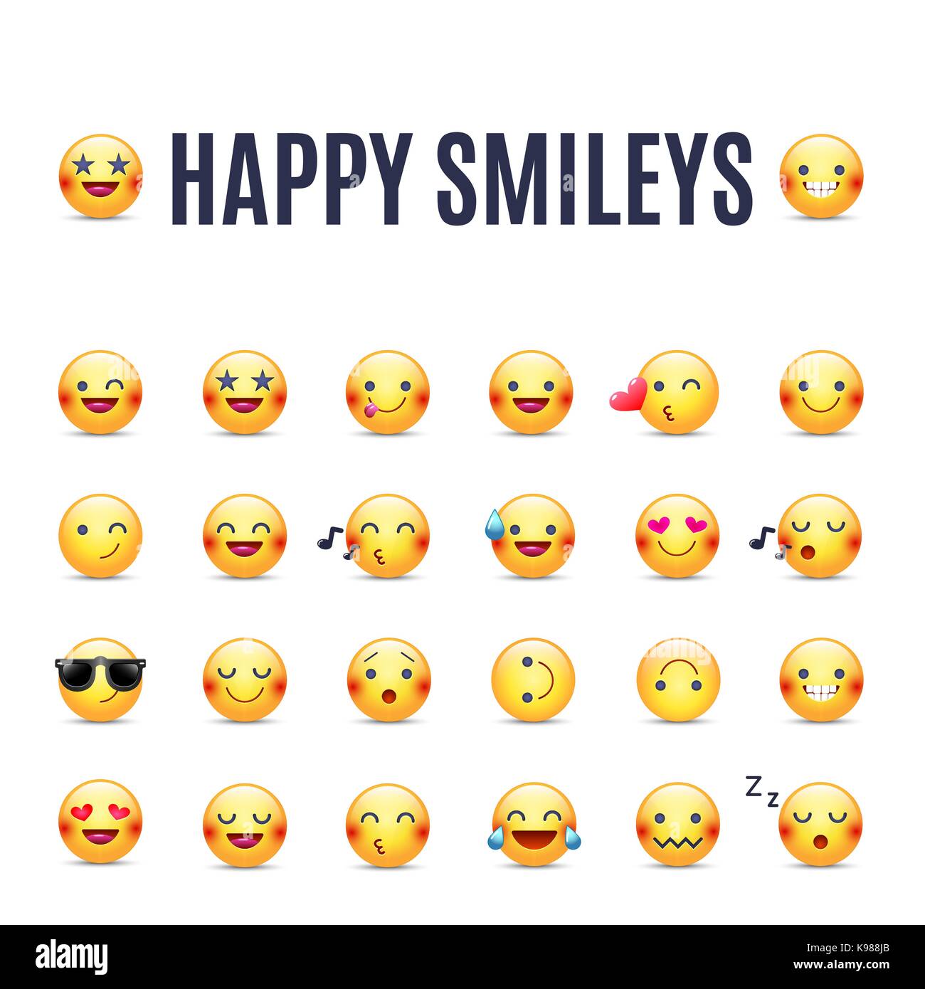 Heureux smileys vector icon set. emoticons pictogrammes collection. Heureux rond jaune smileys. grande collection de sourire. Illustration de Vecteur