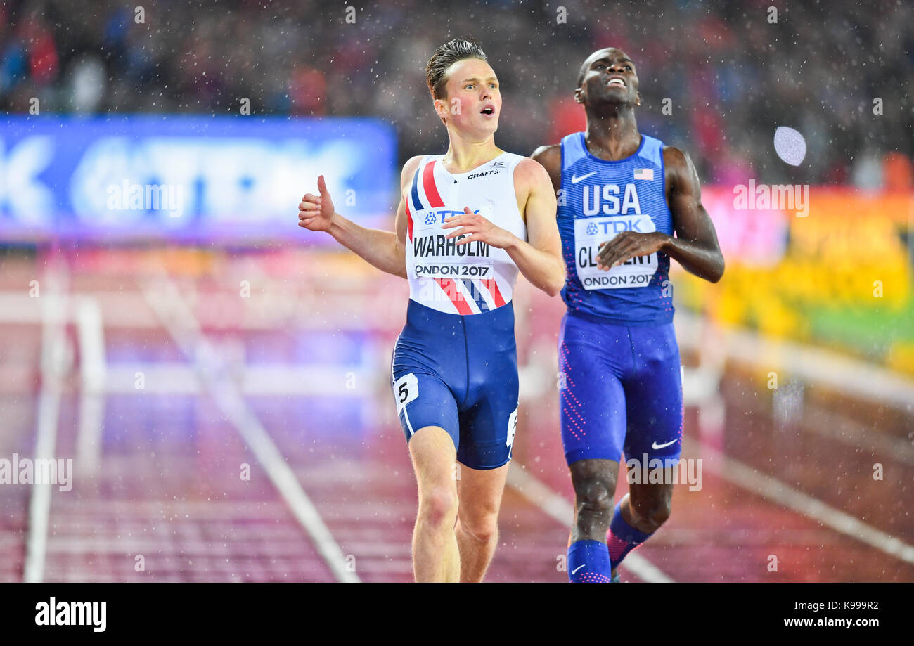 Karsten Warholm (Norvège) - 400m haies hommes Médaille d'or aux Championnats du monde d'athlétisme IAAF - Londres - 2017 Banque D'Images