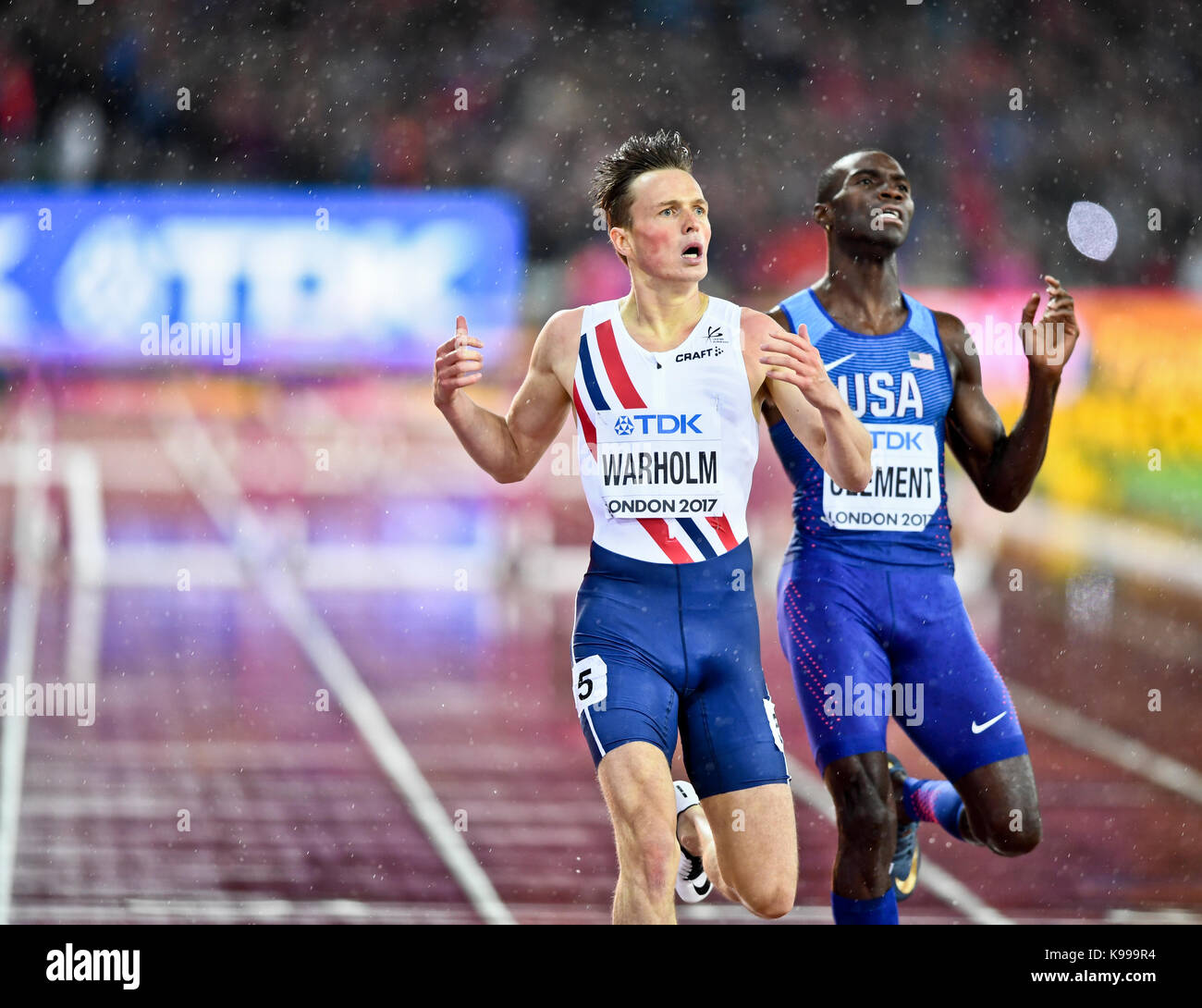 Karsten Warholm (Norvège) - 400m haies hommes Médaille d'or aux Championnats du monde d'athlétisme IAAF - Londres - 2017 Banque D'Images