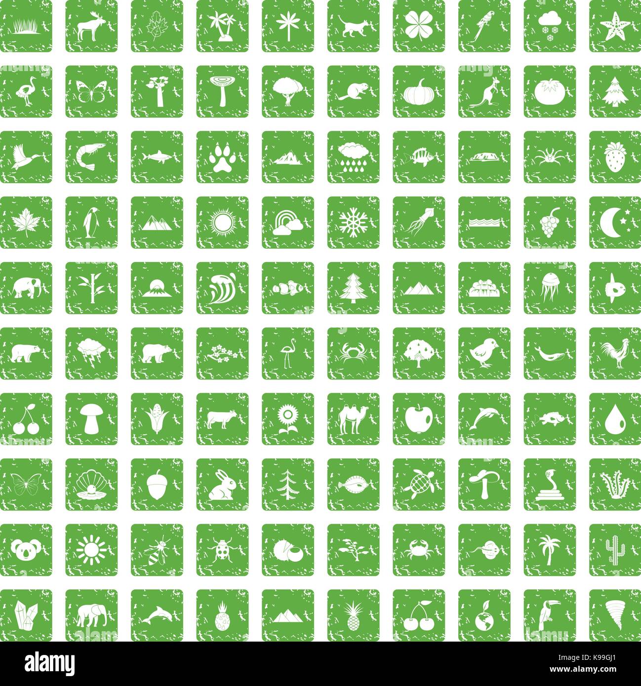 Nature 100 icons set grunge green Illustration de Vecteur