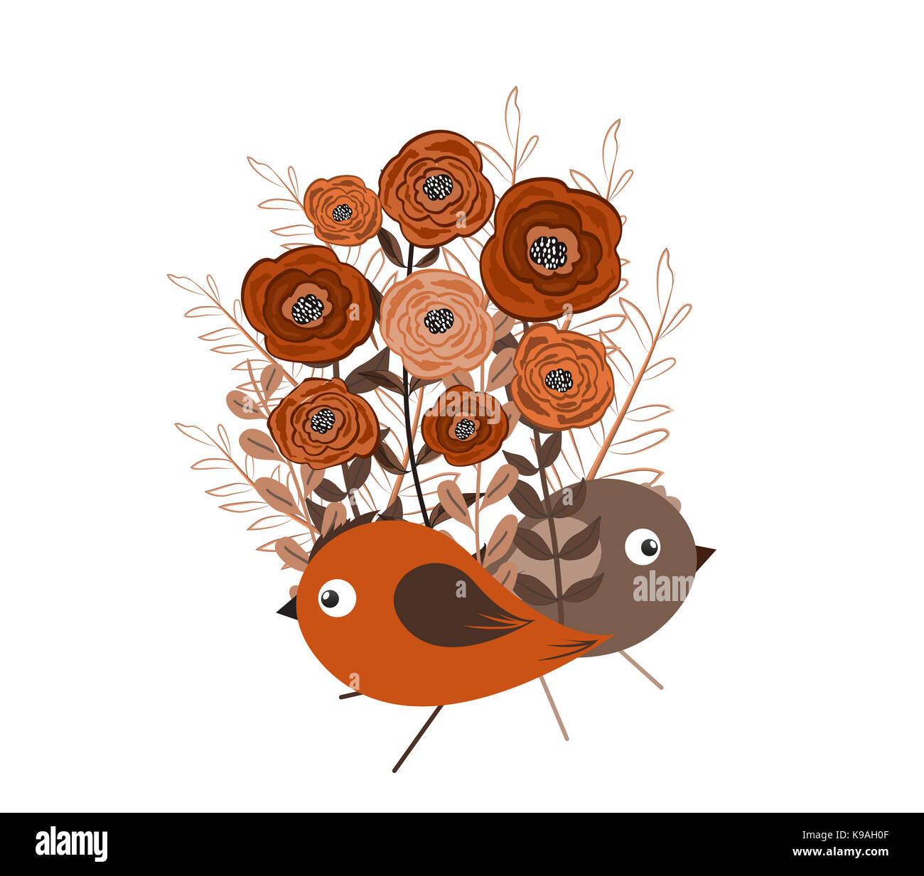 Illustration d'un petit oiseau et fleurs Banque D'Images