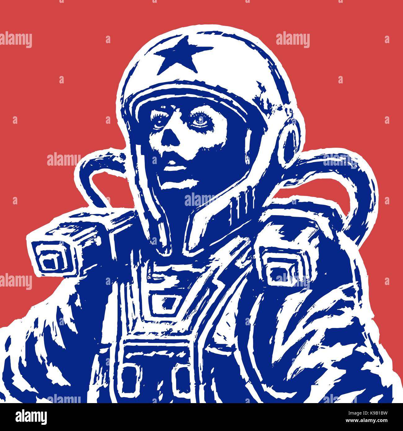 Femme astronaute sur fond rouge. vector illustration illustration vectorielle isolé.. Illustration de Vecteur