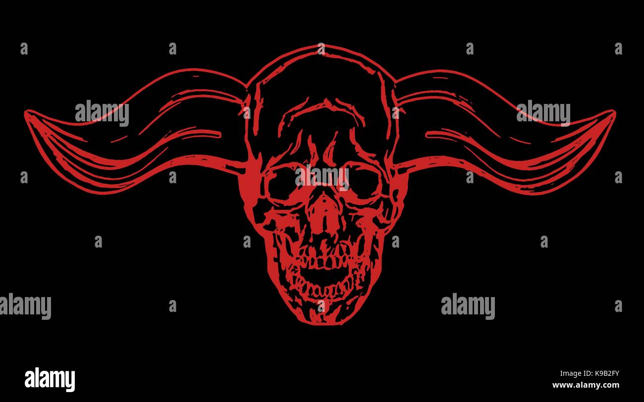 Crâne avec cornes apocalyptiques haussière. vector illustration. fond noir. Illustration de Vecteur