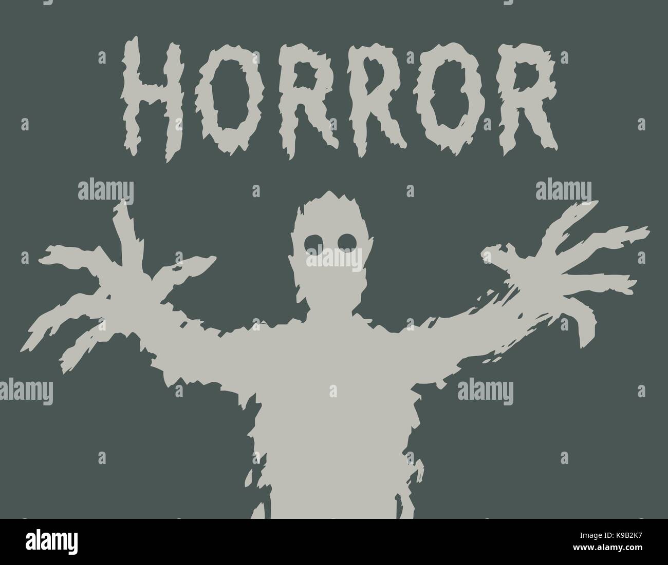 Un peu d'ossature avec des yeux lumineux attire ses mains. le genre d'horreur. vector illustration. Illustration de Vecteur