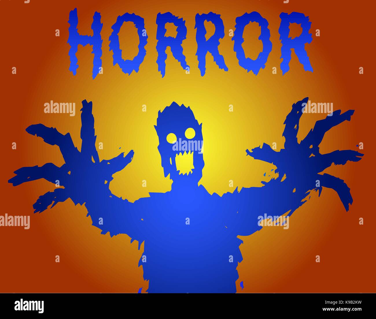 Silhouette zombie avec les yeux lumineux attire ses mains. le genre d'horreur. Scary Halloween caractère. vector illustration. Illustration de Vecteur
