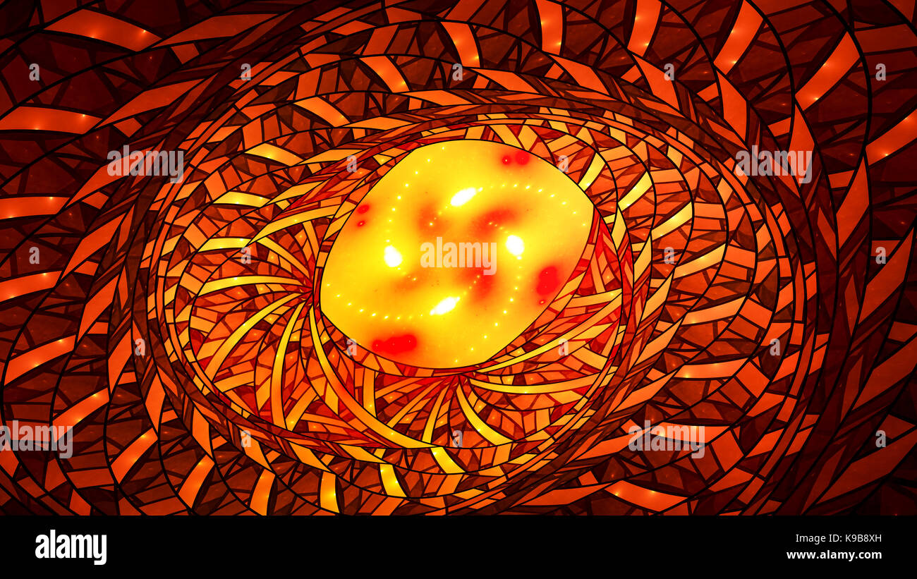Spirale rougeoyante fiery fractale géométrie, générée par ordinateur résumé fond, rendu 3D Banque D'Images