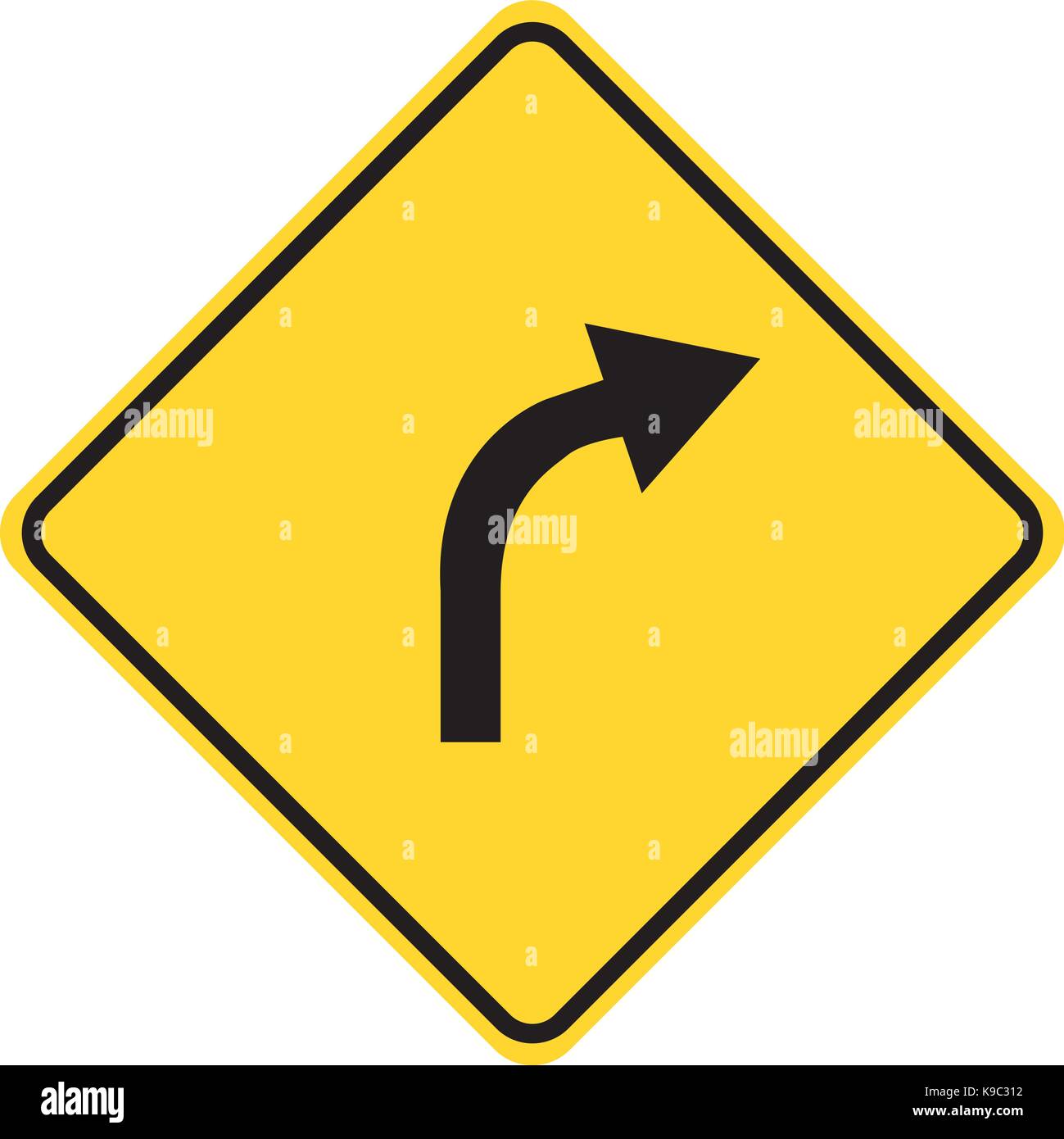 Droit courbe de l'avant le panneau de signalisation d'avertissement Illustration de Vecteur