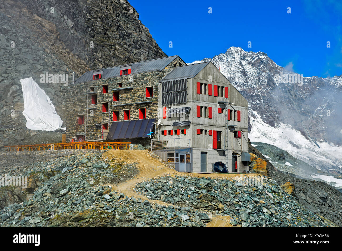Cabane de montagne Britannia-Hütte, Saas-Fee, Valais, Suisse Banque D'Images