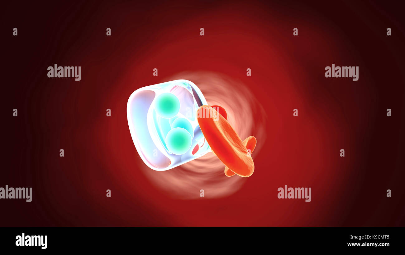 Des molécules de médicaments flottant dans le sang. Banque D'Images