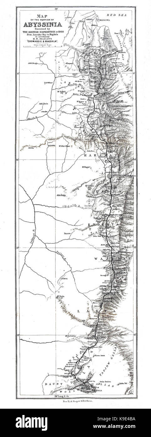 Plan de la partie de l'Abyssinie par Tranversed l'expédition britannique en 1868 Banque D'Images