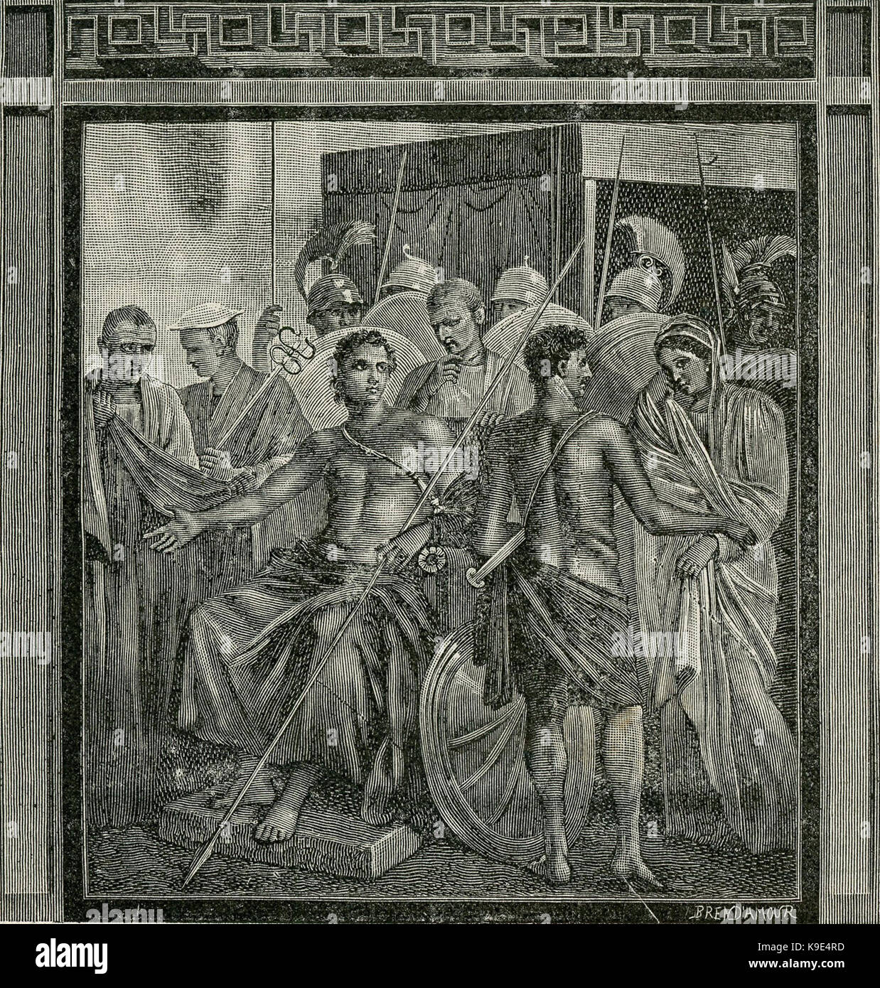 Achille che consegna Briseide par le Museo Nazionale di Napoli est une représentation classique d'Achille livrant Briseis, une scène clé de l'« Iliade » d'Homère, représentant la mythologie grecque et historique Banque D'Images