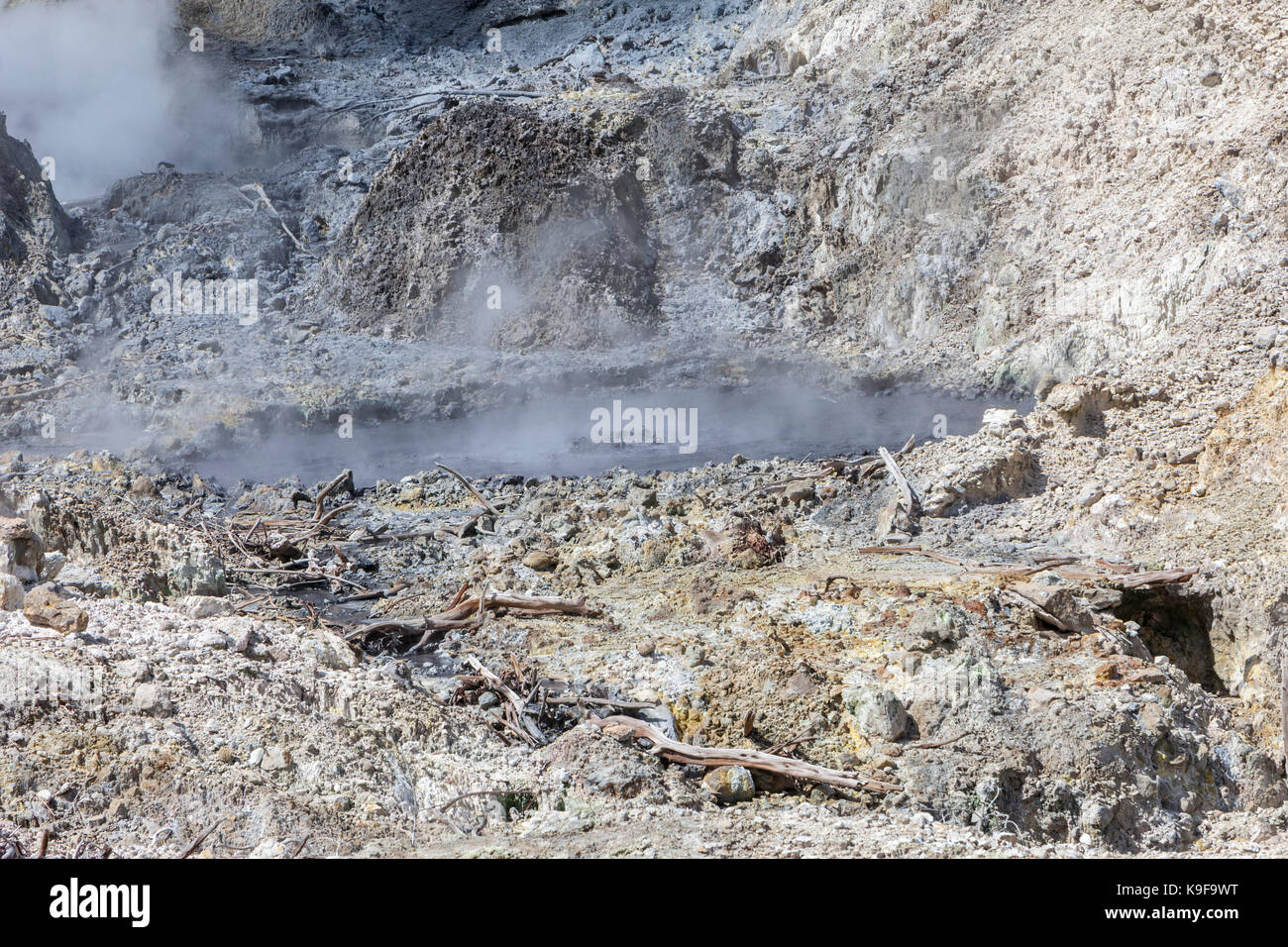 Sainte-lucie. Les Cheminées à vapeur et de boue dans le Cratère de la Soufrière. Banque D'Images