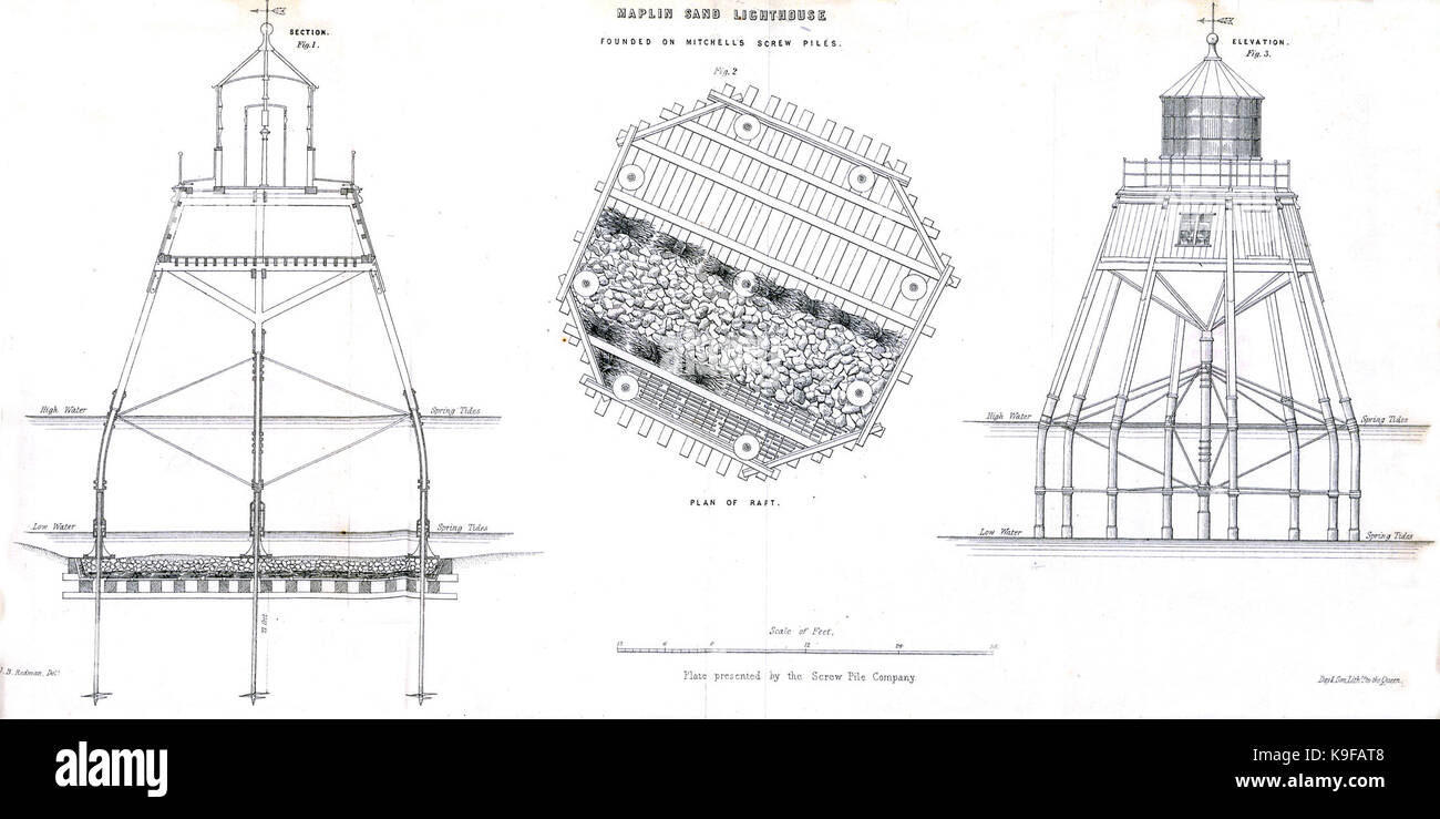 Maplin Sands Leuchtturm fondé sur pieux à vis de Mitchells Banque D'Images