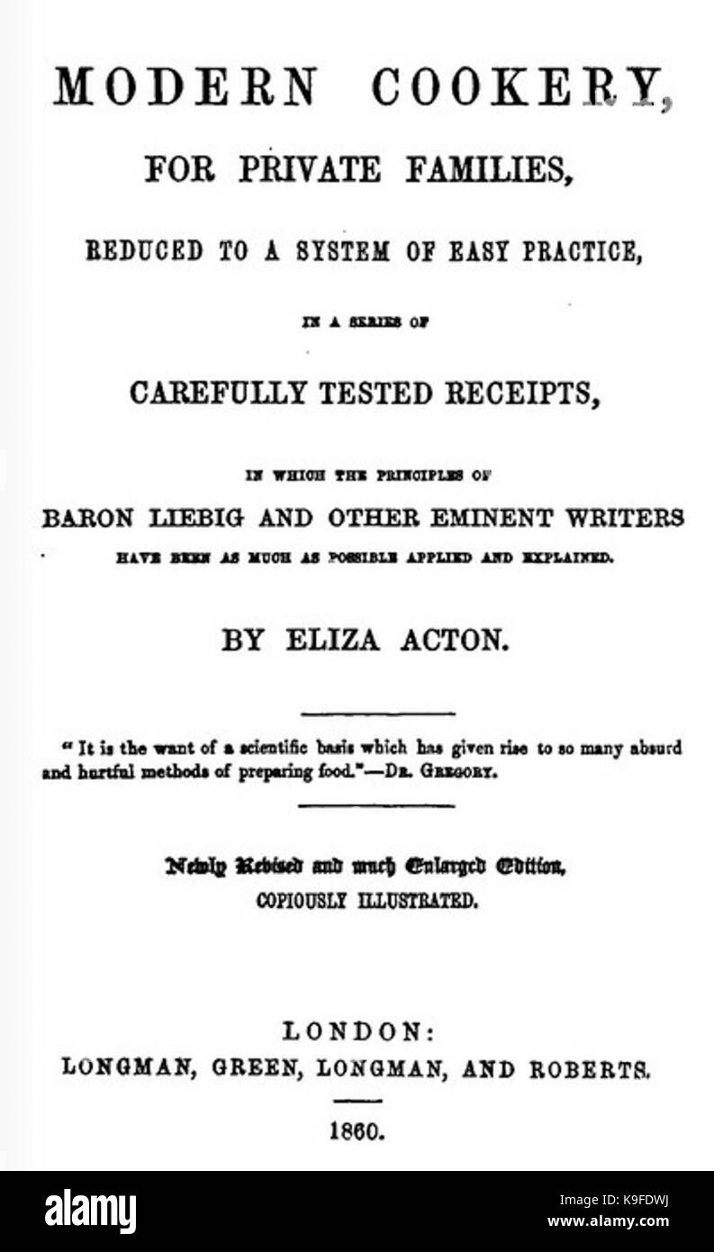 Cuisine moderne pour les familles privées Eliza Acton Page titre 1860 Banque D'Images