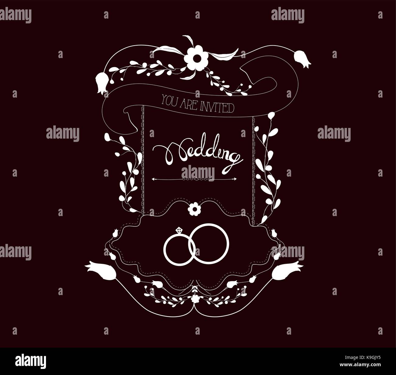 Invités de mariage vintage images et ornements floraux Illustration de Vecteur