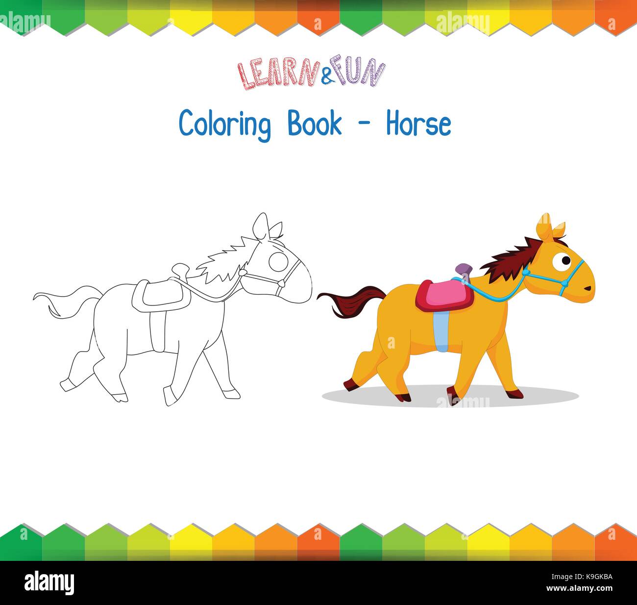 Livre de coloriage cheval jeu éducatif Illustration de Vecteur