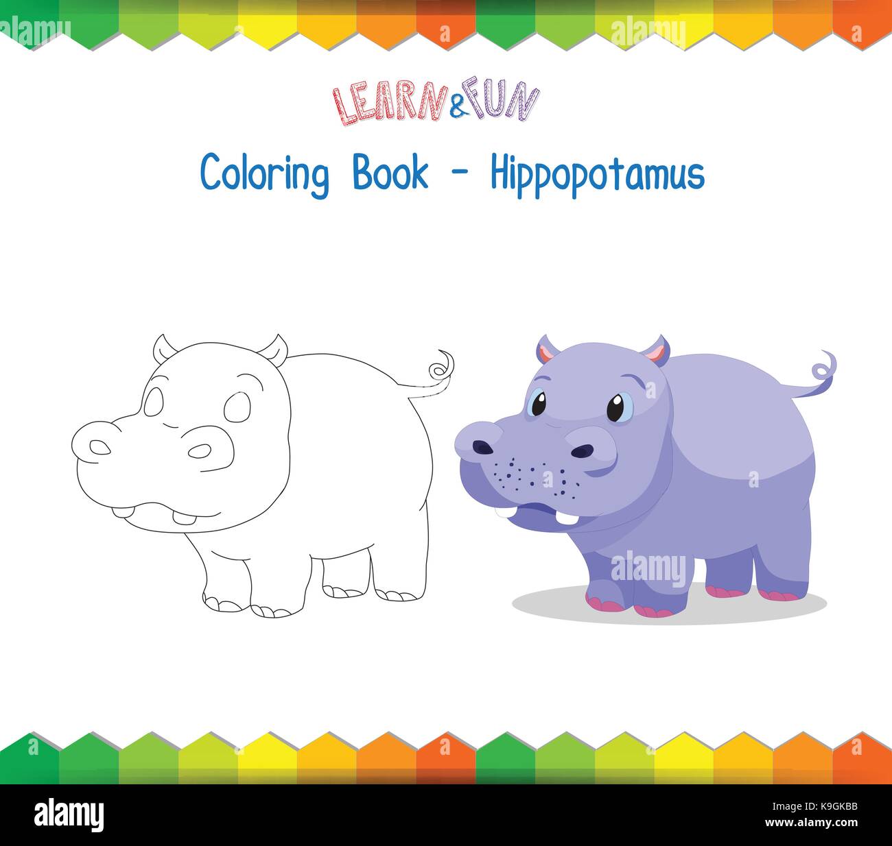 Livre à colorier jeu éducatif d'hippopotame Illustration de Vecteur